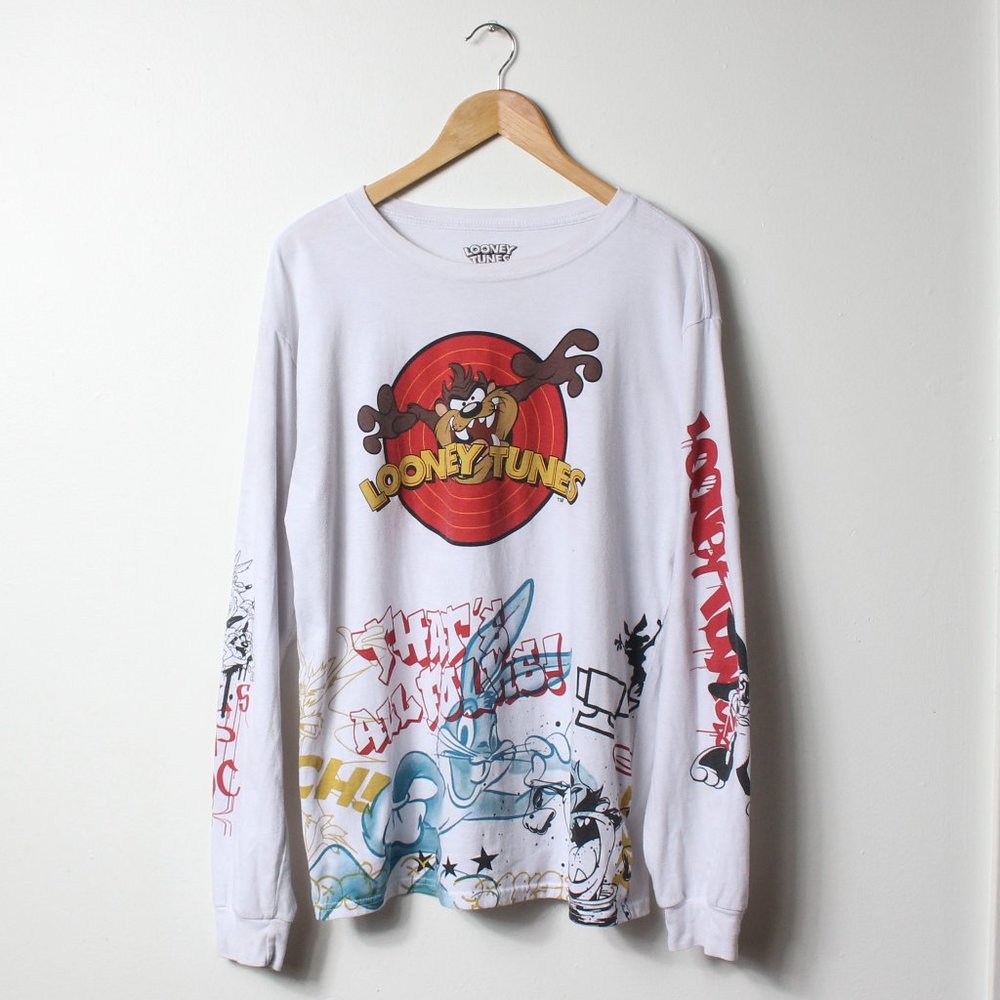 Looney Tunes Shirt Mens Large White Long Sleeve Bugs Bunny